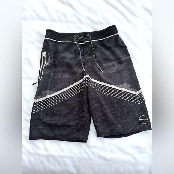 O’Neill Big Boys 26 Waist Striped Unlined Board Shorts Blue Blue Gray Black - Picture 3 of 12